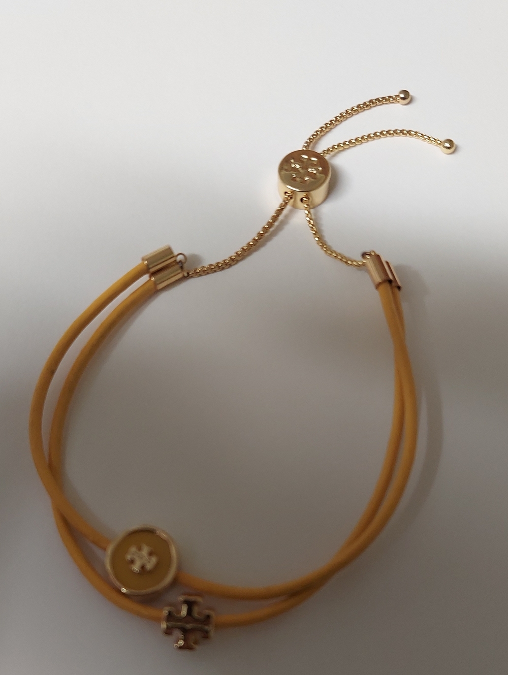 Tory Burch Yellow Double-Strand Logo Slider Bracelet with Gold-Tone Hardware - Picture 5 of 5